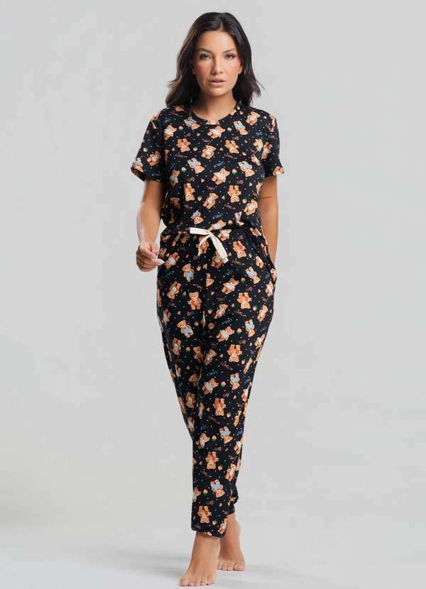 Salvatore Fashion - Pijama Calça e Blusa M/C Malha Fashion Preto