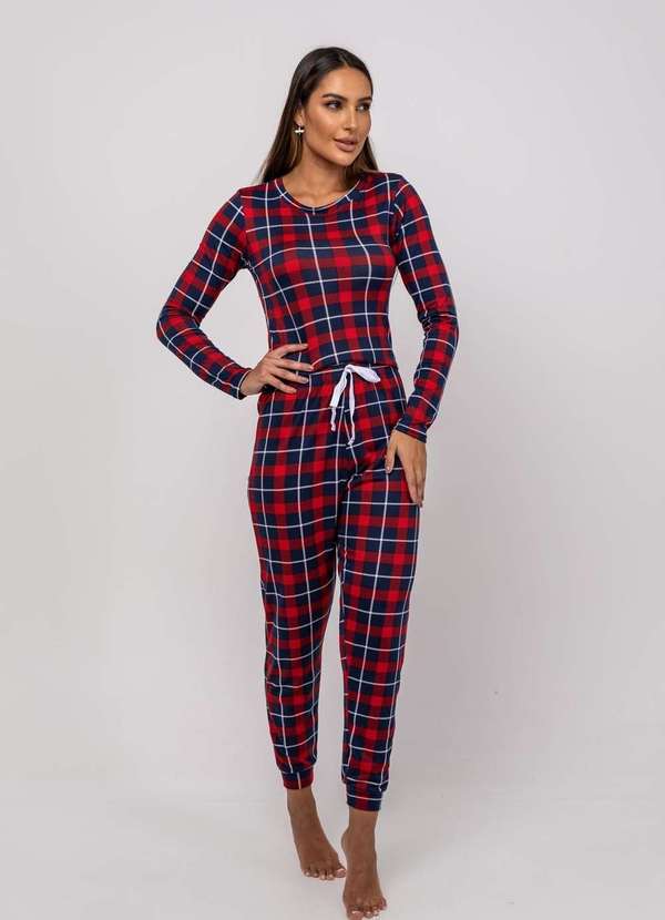 Salvatore Fashion - Pijama Calça e Blusa M/L Malha Fashion Vermelho