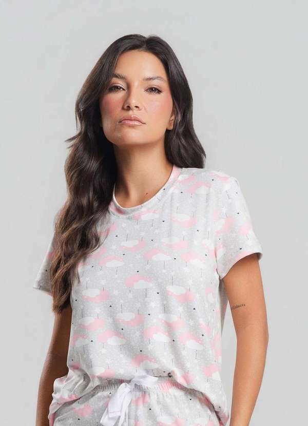 Salvatore Fashion - Pijama Short e Blusa M/C Malha  Fashion Cinza 3