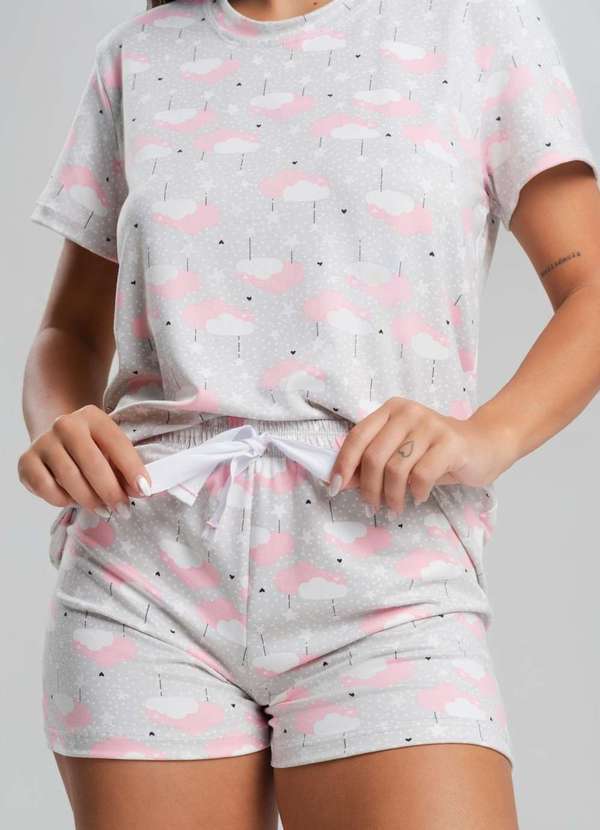 Salvatore Fashion - Pijama Short e Blusa M/C Malha  Fashion Cinza 4