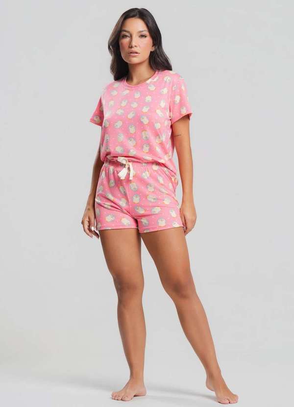Salvatore Fashion - Pijama Short e Blusa M/C Malha Fashion Rosa