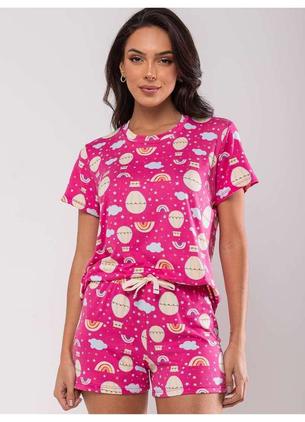 Salvatore Fashion - Pijama Short e Blusa M/C Malha  Fashion Rosa