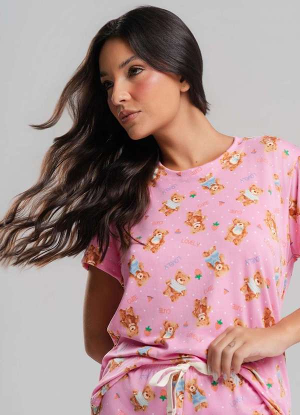 Salvatore Fashion - Pijama Short e Blusa M/C Malha  Fashion Rosa 4