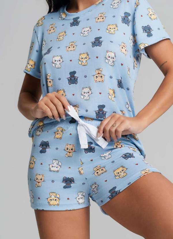 Salvatore Fashion - Pijama Short e Blusa M/C Malha  Fashion Azul 3