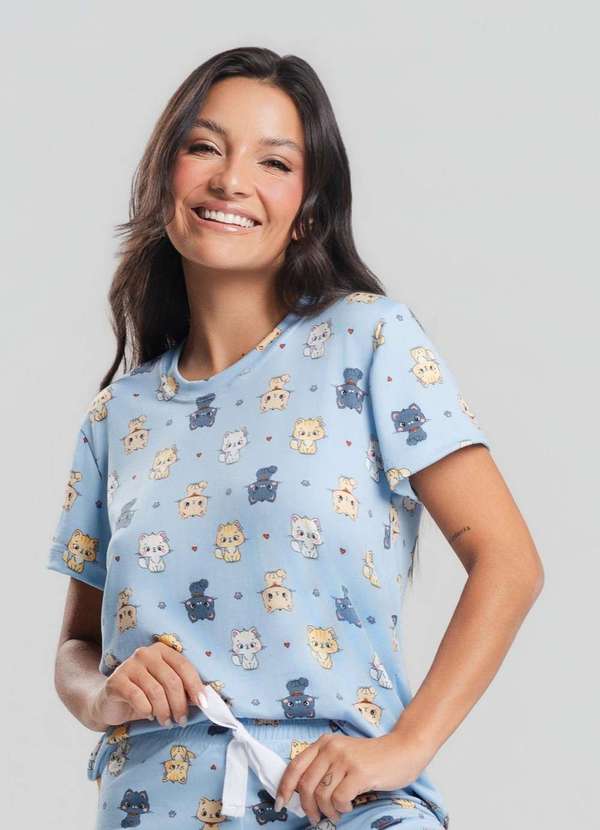 Salvatore Fashion - Pijama Short e Blusa M/C Malha  Fashion Azul 4