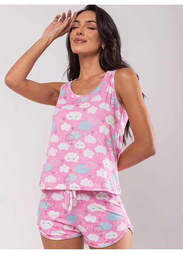Salvatore Fashion - Pijama Short e Regata Malha Fashion Rosa