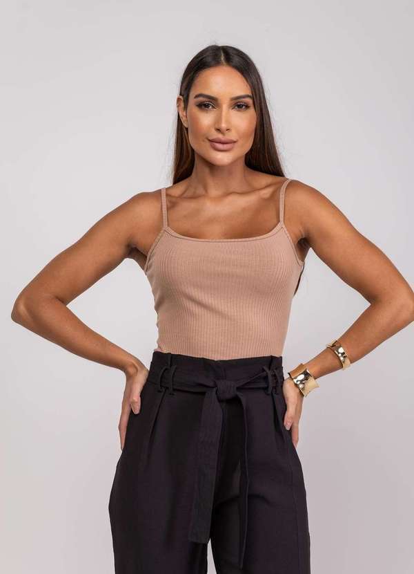 Salvatore Fashion - Regata Alcinha Malha Canelada Fashion Marrom