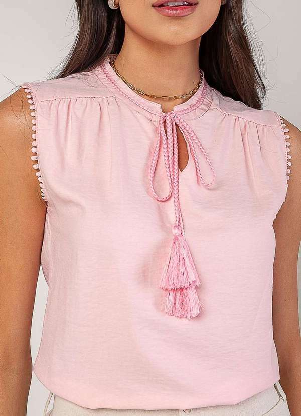 Salvatore Fashion - Regata Alfaiataria com Amarração e Detalhe de Pompons Rosa 2