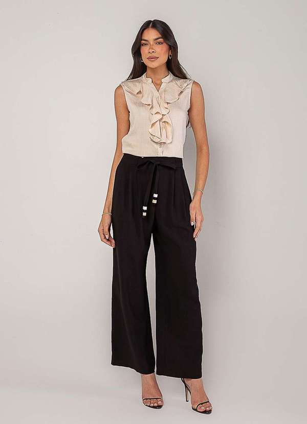 Salvatore Fashion - Regata Alfaiataria com Babados Bege 3