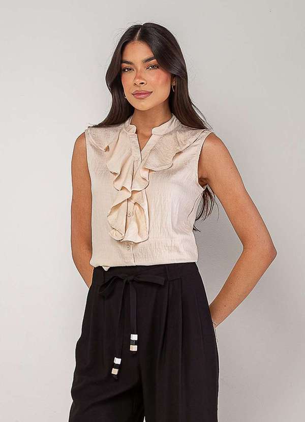 Salvatore Fashion - Regata Alfaiataria com Babados Bege 5