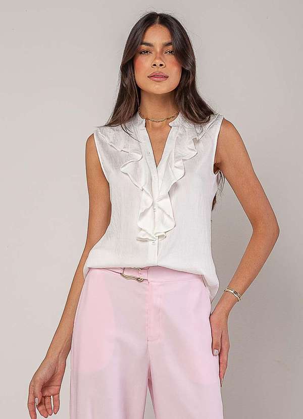 Salvatore Fashion - Regata Alfaiataria com Babados Branco