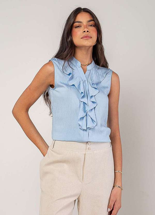 Salvatore Fashion - Regata Alfaiataria com Babados Azul 2