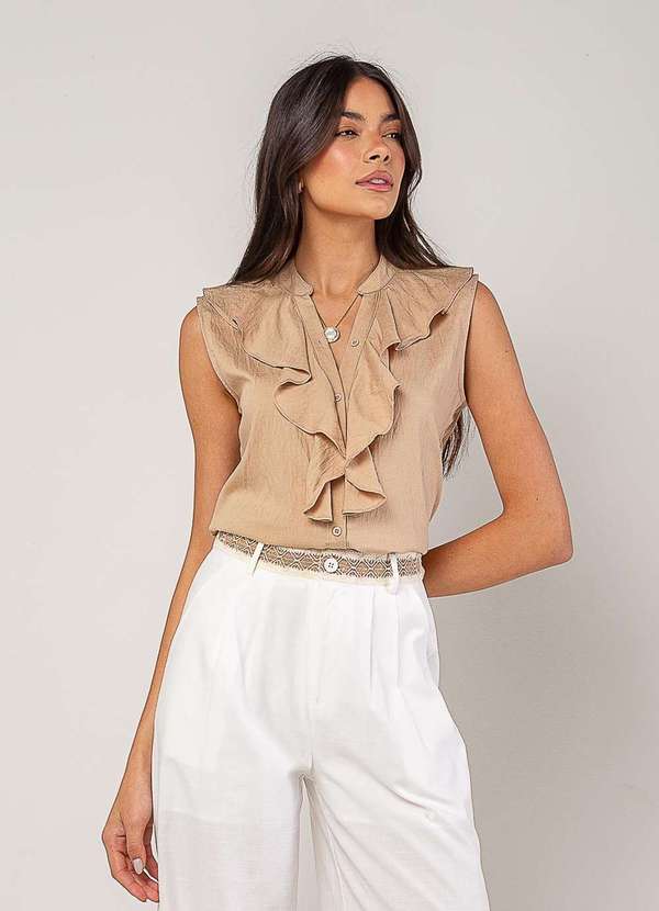 Salvatore Fashion - Regata Alfaiataria com Babados Bege 2