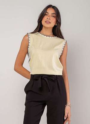 Salvatore Fashion - Regata Alfaiataria com Renda nas Cavas e Gola - SALVATORE FASHION