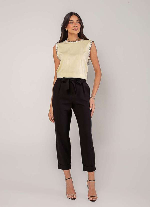 Salvatore Fashion - Regata Alfaiataria com Renda nas Cavas e Gola Amarelo 3