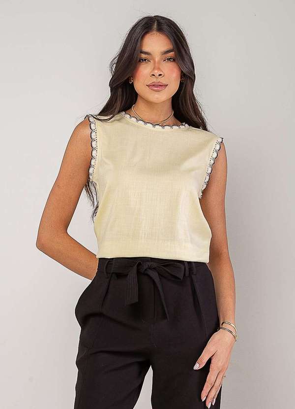 Salvatore Fashion - Regata Alfaiataria com Renda nas Cavas e Gola Amarelo 5