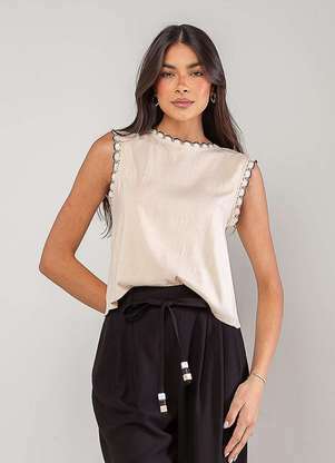 Salvatore Fashion - Regata Alfaiataria com Renda nas Cavas e Gola - SALVATORE FASHION