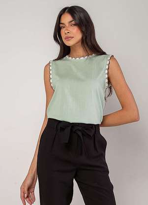 Salvatore Fashion - Regata Alfaiataria com Renda nas Cavas e Gola - SALVATORE FASHION