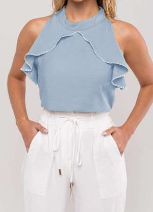 Salvatore Fashion - Regata Feminina com Babado e Gola Alta em Viscolinho - SALVATORE FASHION