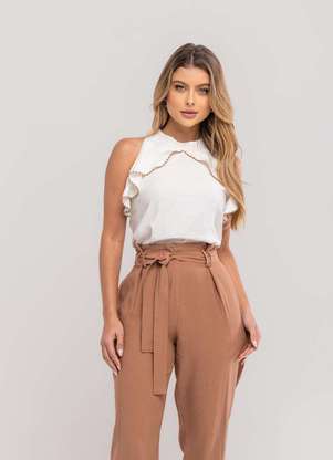 Salvatore Fashion - Regata Feminina com Babado e Gola Alta em Viscolinho - SALVATORE FASHION