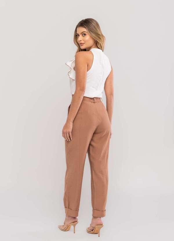 Salvatore Fashion - Regata Feminina com Babado e Gola Alta em Viscolinho Branco 1