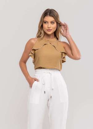 Salvatore Fashion - Regata Feminina com Babado e Gola Alta em Viscolinho - SALVATORE FASHION