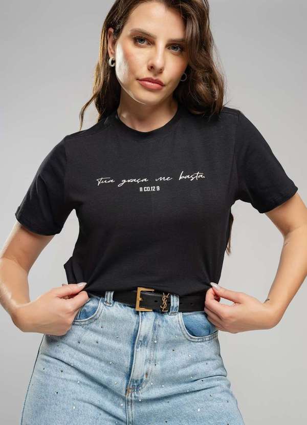 Salvatore Fashion - T-Shirt Gola Redonda Tua Graça Fashion Preto