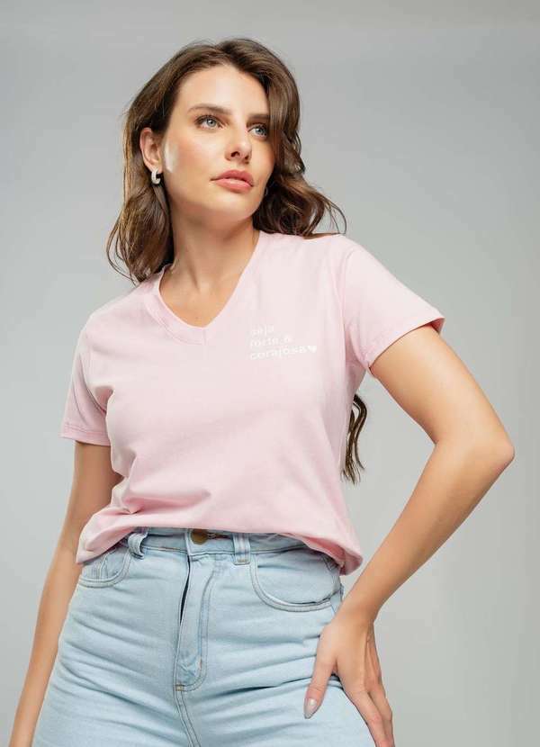 Salvatore Fashion - T-Shirt Gola V Seja Forte Fashion Rosa