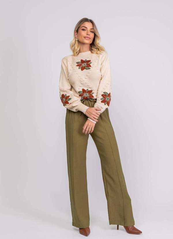 Salvatore Fashion - Tricot Jacquard Bordado Floral Bege 4