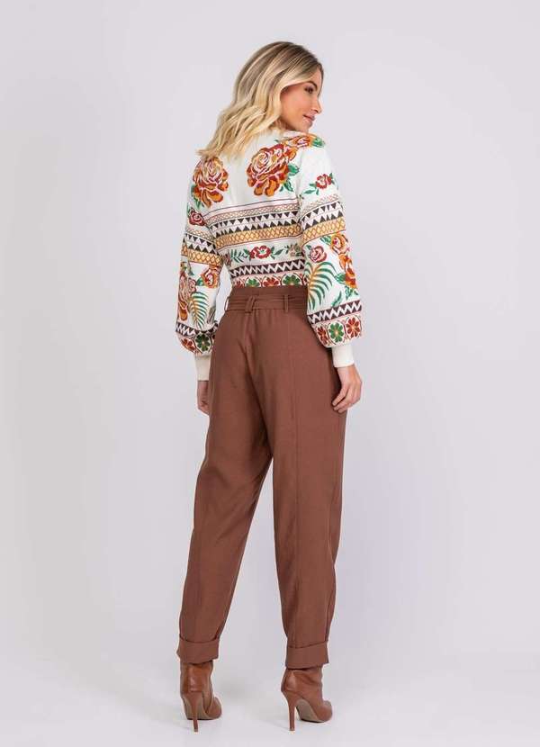 Salvatore Fashion - Tricot Jacquard Estampado Floral Geométrico Bege 2