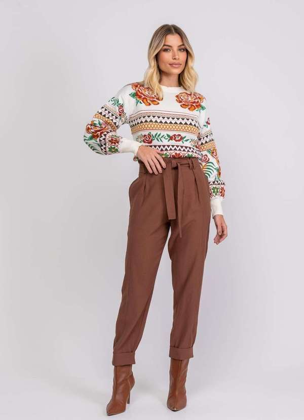 Salvatore Fashion - Tricot Jacquard Estampado Floral Geométrico Bege 3