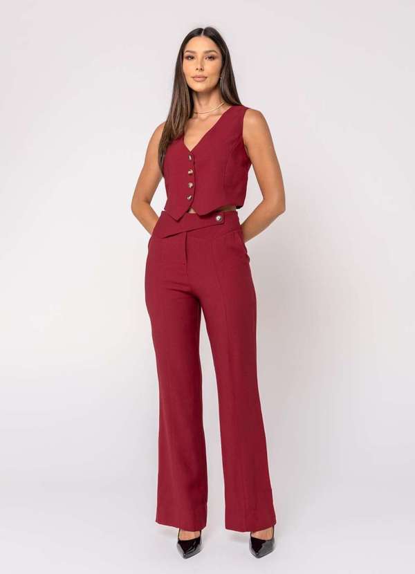 Salvatore Fashion - Calça Alfaiataria com Cós Assimétrico Vermelho 4