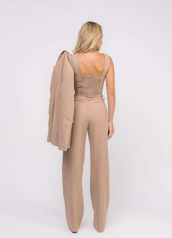 Salvatore Fashion - Calça Alfaiataria Reta com Recorte Bege 2