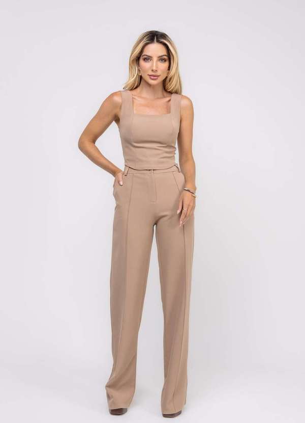 Salvatore Fashion - Calça Alfaiataria Reta com Recorte Bege 3