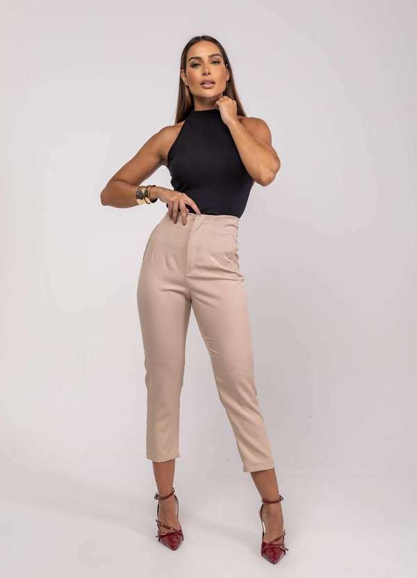Salvatore Fashion - Calça de Alfaiataria Cintura Alta Pregas Bege