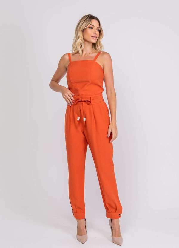 Salvatore Fashion - Calça de Alfaiataria com Pregas e Amarração Laranja