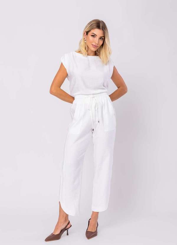 Salvatore Fashion - Calça Feminina Alfaiataria Barra Arredondada Branco