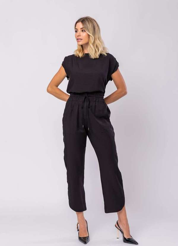 Salvatore Fashion - Calça Feminina Alfaiataria Barra Arredondada Preto 4