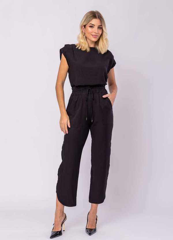 Salvatore Fashion - Calça Feminina Alfaiataria Barra Arredondada Preto 5