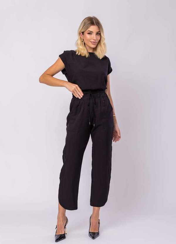 Salvatore Fashion - Calça Feminina Alfaiataria Barra Arredondada Preto 6