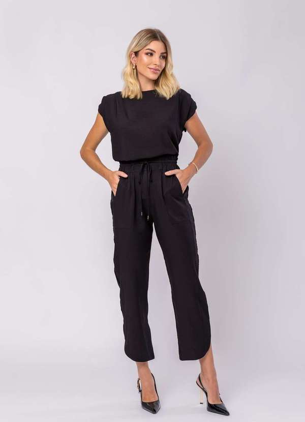 Salvatore Fashion - Calça Feminina Alfaiataria Barra Arredondada Preto 7