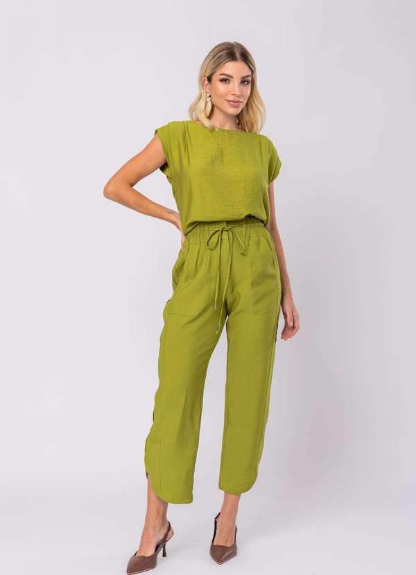 Salvatore Fashion - Calça Feminina Alfaiataria Barra Arredondada Verde