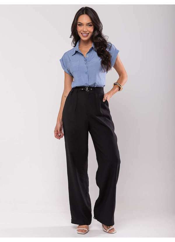Salvatore Fashion - Calça Feminina de Alfaiataria Wide Leg Fashion Preto