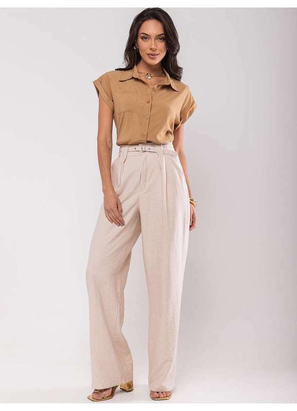 Salvatore Fashion - Calça Feminina de Alfaiataria Wide Leg Fashion Bege