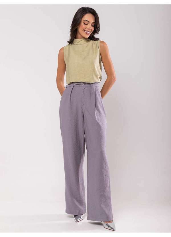 Salvatore Fashion - Calça Feminina de Alfaiataria Wide Leg Fashion Cinza
