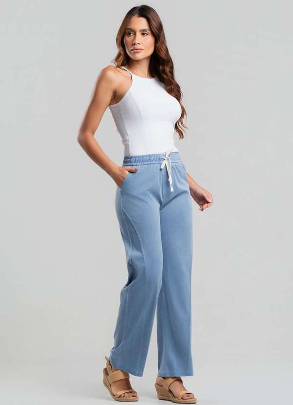 Salvatore Fashion - Calça Jeans Cintura Elástica e Amarração Azul 2