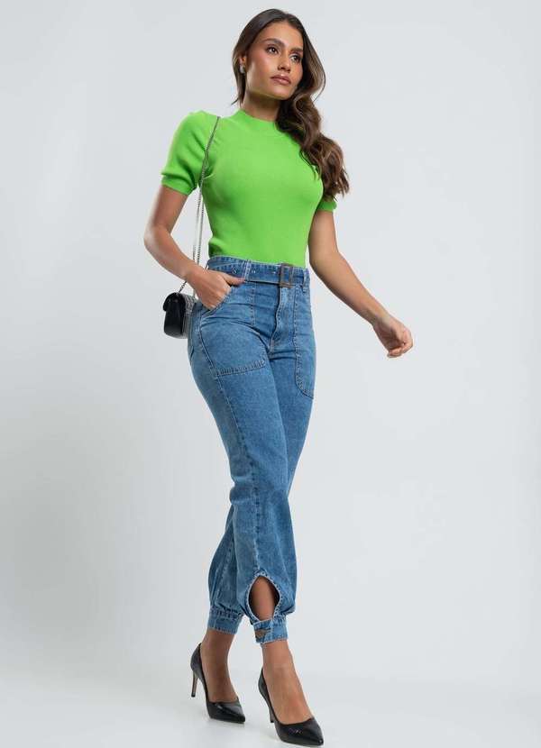 Salvatore Fashion - Calça Jeans Mom Bolso Fashion Azul