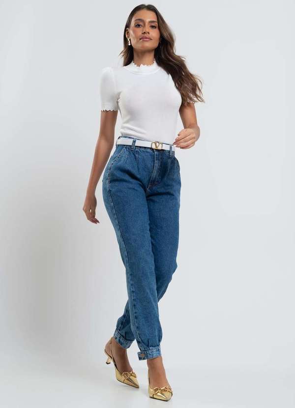 Salvatore Fashion - Calça Jeans Mom Prega  Fashion Azul 2