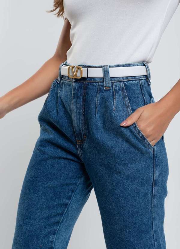 Salvatore Fashion - Calça Jeans Mom Prega  Fashion Azul 3