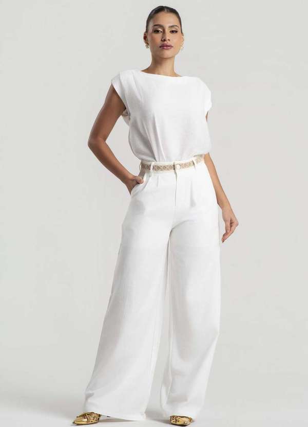 Salvatore Fashion - Calça Pantalona Alfaiataria com Cinto de Renda Branco 2